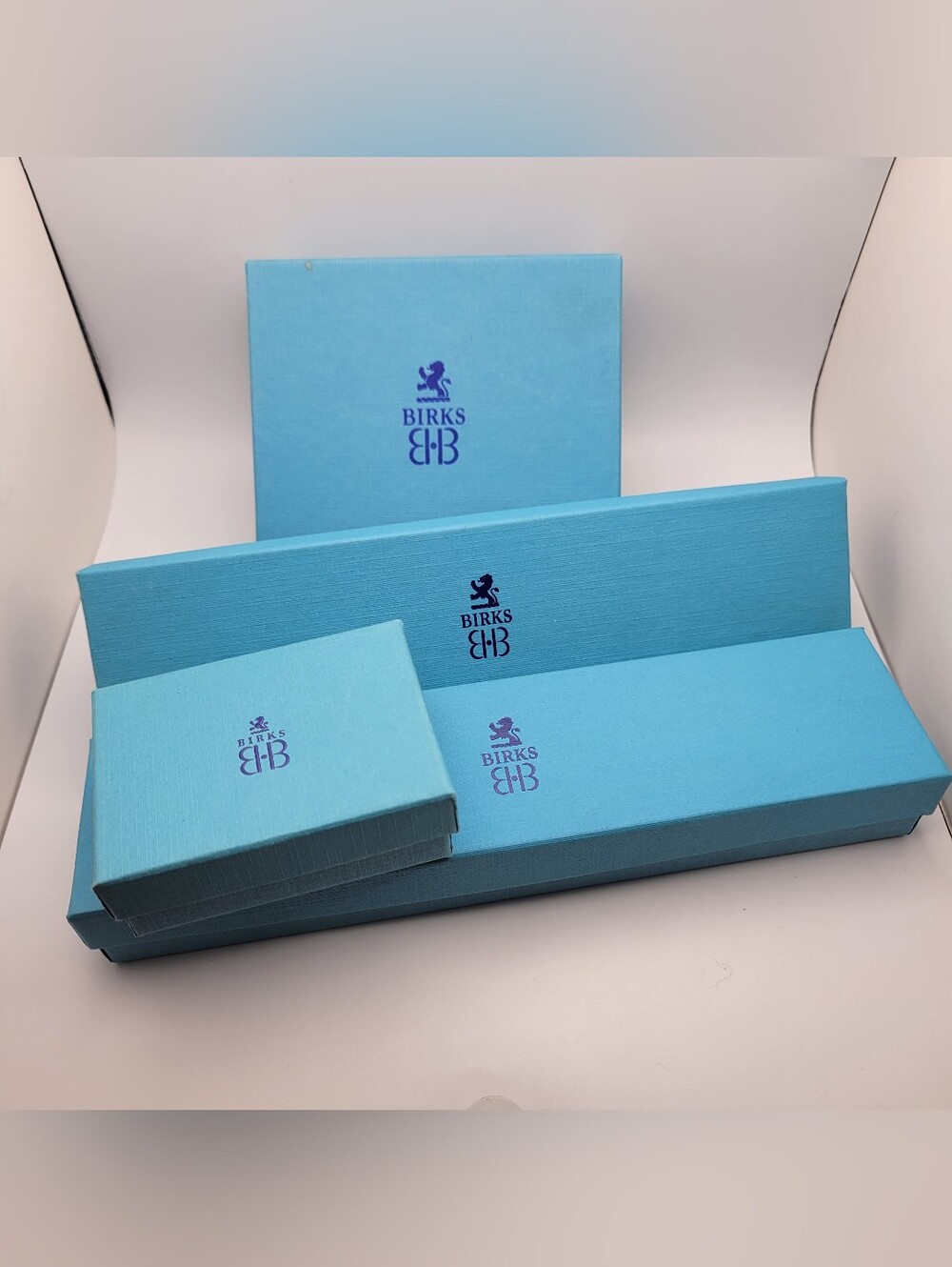 Lot of 4 Birks Blue Jewelry Empty Boxes - Aqua Blue